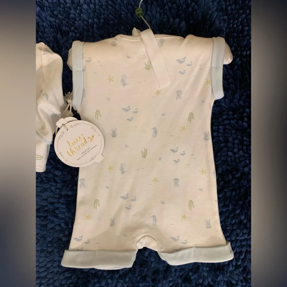 Luxe Threads Soft White Baby Onesie and Hat Set